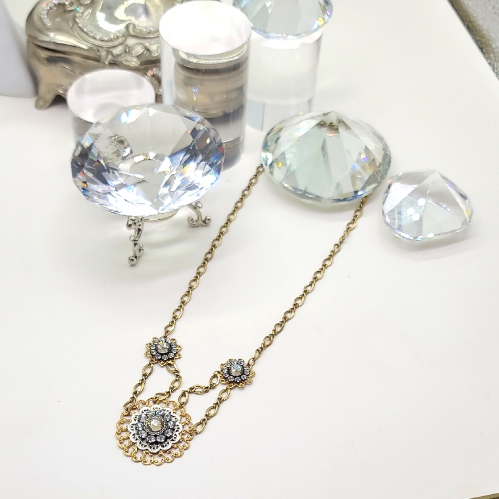 NWOTS $68 Clara Beau Layered Filigree Openwork Cascade Nk w Swarovski Crystals!